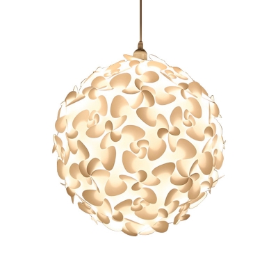 1 Light Spherical Suspended Light with White Plastic Shade Modern Simple Pendant Lamp in White