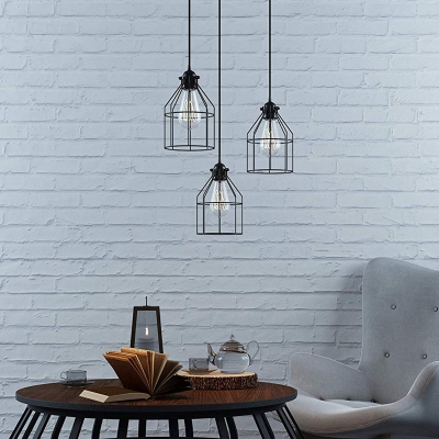 2 Packs Black Birdcage Pendant Lamp Industrial Single Light Metal Indoor Hanging Ceiling Light for Foyer