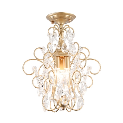 3 Light Champagne Gold Ceiling Fixture Transitional Crystal Indoor Ceiling Light Fixture