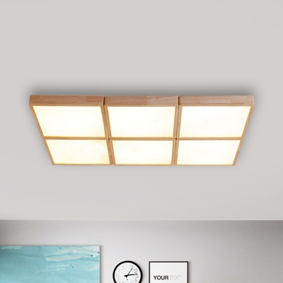 4/6 Heads Squared Ceiling Mounted Light Minimalism Acrylic Flush Mount Light Fixture in Wood