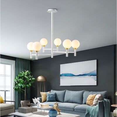 6/8 Lights Orb Pendant Lighting with Frosted Glass Shade Modern Hanging Ceiling Light in Black/Gold/White