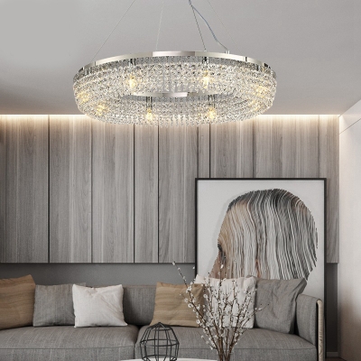 6 Lights Round Ceiling Chandelier Contemporary Clear Crystal Pendant Lamp in Polished Chrome