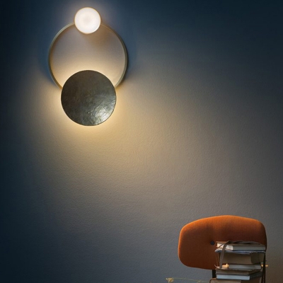 Art Deco Indoor Wall Mounted Lighting with Metal Disc Integrated Led Aged Brass Wall Light