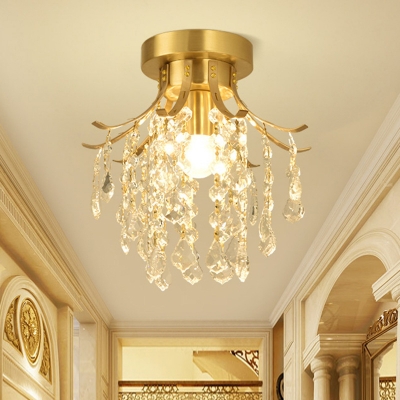 Brass Crystal Lighting Fixture Modern Metal 1 Light Creative Ceiling Light Fixture for Corridor