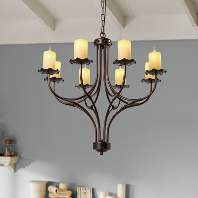 Bronze Multi Light Pendant with Candle Traditional Style Metal Suspended Light for Living Room