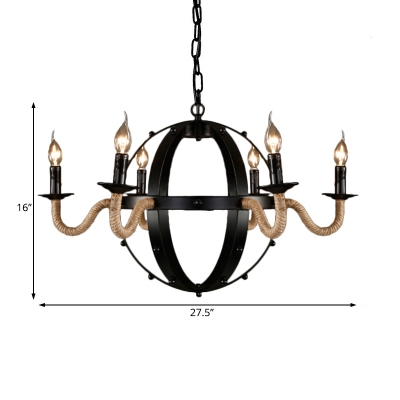 Candle Hanging Light with Metal Chain Country Style 6 Lights Indoor Lighting for Restaurant
