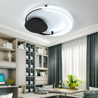 Circle Ring Flush Ceiling Light Modern Simple Led Metal Flushmount Light with Black Canopy, 12