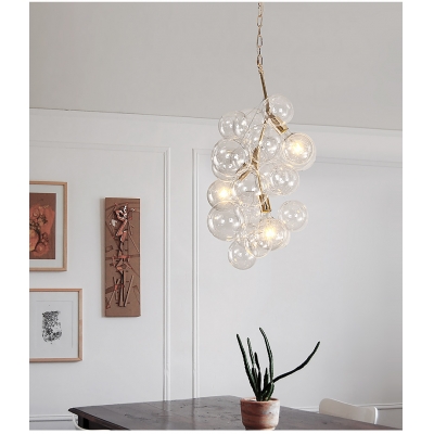 Clear Glass Bubble Pendant Lighting Mid Century Modern 3/5 Lights Hanging Chandelier in Gold