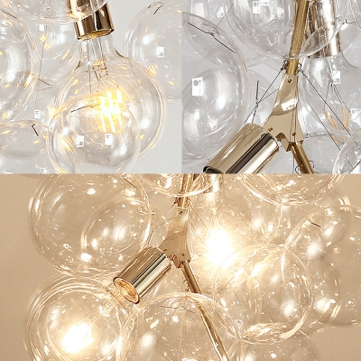 Clear Glass Bubble Pendant Lighting Mid Century Modern 3/5 Lights Hanging Chandelier in Gold