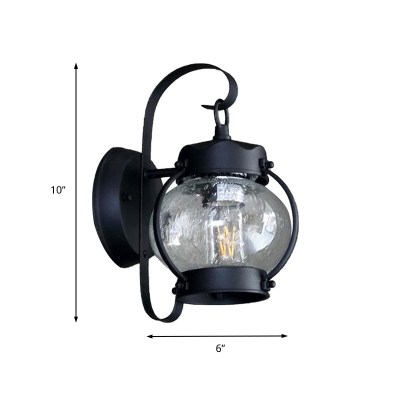 Clear Seedy Glass Lantern/Cylinder Sconce Wall Light 1 Bulb Retro Rustic Wall Lamp Sconce in Black