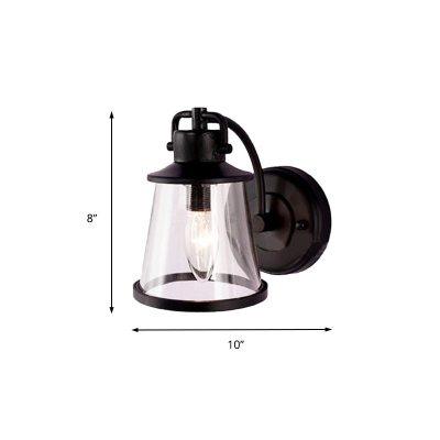 Conical Shade Sconce Corridor 1 Light Industrial Metal Wall Lamp Sconce in Black