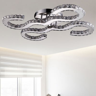 Contemporary Curved Ceiling Light Metal Warm/White/3 Color Lighting Sconce Light in Chrome for Hotel