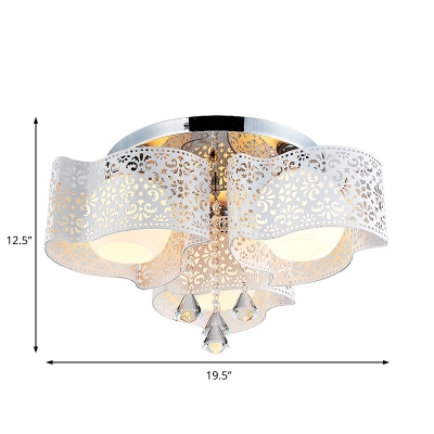 Contemporary Flower Ceiling Mount Light 3/5 Lights Metal Ceiling Lamp in Pink/White for Bedroom