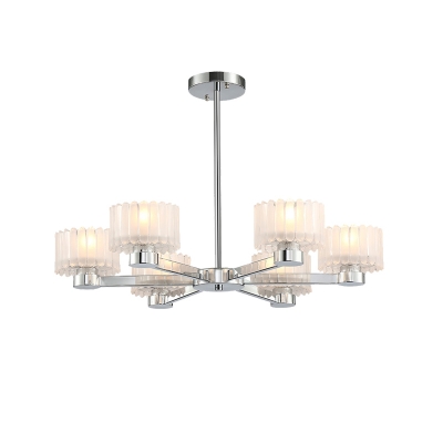 Frosted Glass Drum Shade Pendant Light Contemporary 6 Lights Indoor Suspension Lamp in Chrome