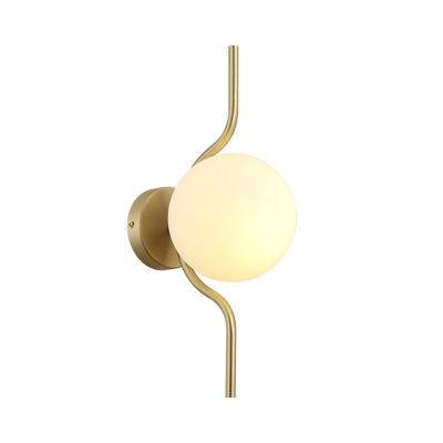 Frosted Glass Orb Wall Lighting Mid Century Modern Single Light Sconce Lighting in Brass