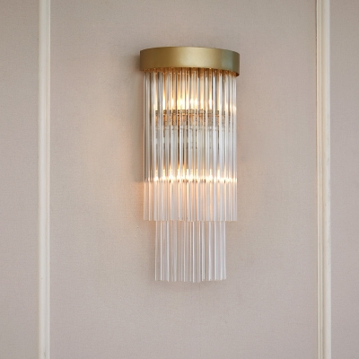 Gold Cylinder Wall Light 2 Lights Contemporary Clear Crystal Sconce Light for Dining Room Hallway