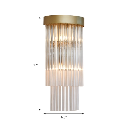 Gold Cylinder Wall Light 2 Lights Contemporary Clear Crystal Sconce Light for Dining Room Hallway