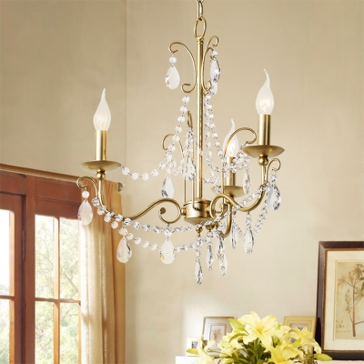 Gold Pendant Lighting with Candle Modern Metal 3/6 Lights Hanging Ceiling Light with Crystal Accents