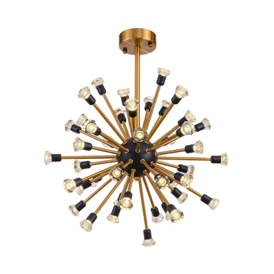 Golden Sputnik Hanging Light with Crystal Decoration Mid Century 30/44/72-Head Chandelier Lighting over Table