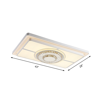 Integrated Led Rectangle Flushmount Lighting Modernism Metal White Led Flush Ceiling Light with Amber Crystal Accents