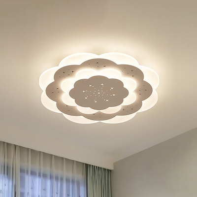 Iron Floral Flush Lighting Modern Integrated Led Bedroom Flush Ceiling Light in White