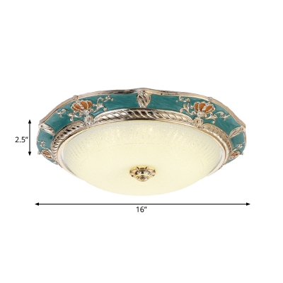 Led Carved Flush Lighting with Crown Opal Glass Vintage Flush Mount Ceiling Light in Apricot/Green, Third Gear