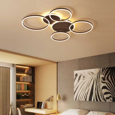 Led Sphere Flush Ceiling Light Modern Metal Brown Flushmount Lighting for Bedroom