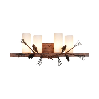 Lodge Style Cylinder Wall Mounted Lighting with Pinecone Opal Handblown Glass 4 Heads Wall Light Fixture in Brown