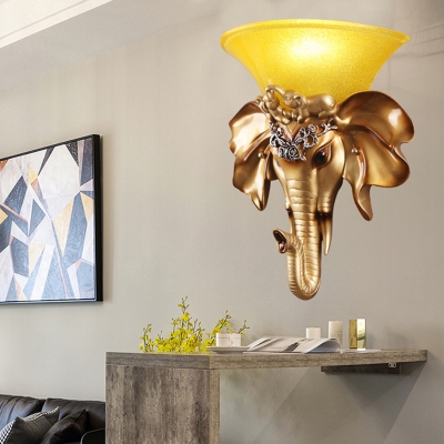Loft Style Flared Wall Sconce Light Opal Amber Glass 1 Light Wall Mounted Light in Gold for Living Room