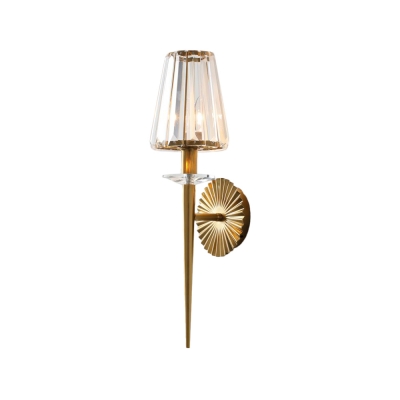 Luxurious Coolie Shade Wall Light 1 Light Metal and Clear Crystal Sconce Lamp in Gold for Living Room