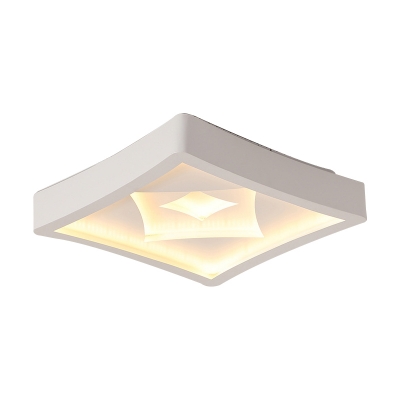 Matte White Square Flush Lighting with Rhombus Design Nordic Style LED Ceiling Lamp with Metal Shade, 20.5