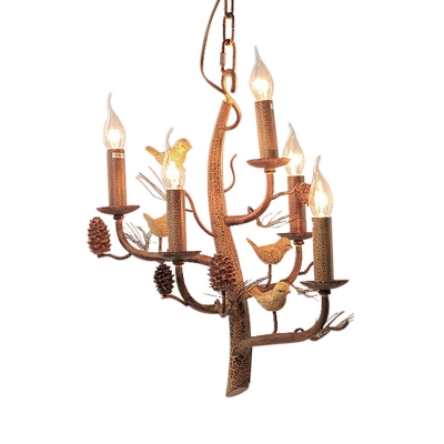 Metal Chandelier Lighting with Tree Design 3/5 Lights Country Style Hanging Lamp with Chain