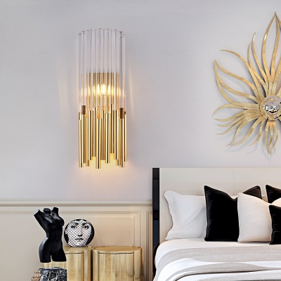 Metal Crystal Tube Wall Light Luxurious Modern G9 2 Heads Wall Sconce Light in Brass/Gold for Living Room