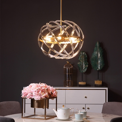 Metal Sphere Hanging Light Fixture 6 Lights Traditional Pendant Lamp for Living Room