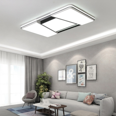 Modern Led Geometric Flushmount Light Black and White Living Room Flush Ceiling Lamp in Warm/White