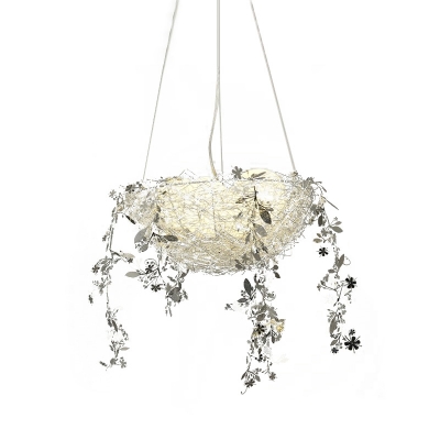 Modernism Bird's Nest Pendant Lamp Metal and Glass 4 Lights Hanging Chandelier Lighting in Gold/Silver