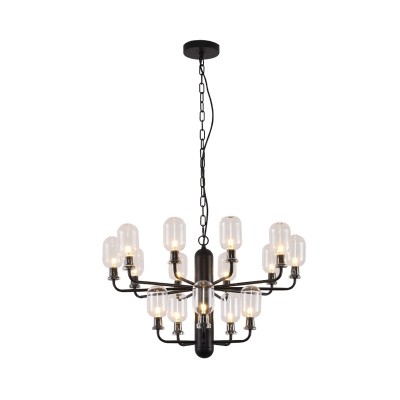 Multi Tiers Chandelier Lamp with Capsule Clear Glass Shade 15/35 Lights Modern Pendant Lighting in Black/Gold/White