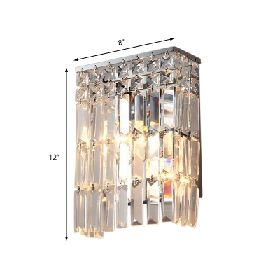 Rectangle Clear Crystal Sconce Lighting 2 Lights Modern Wall Lamp in Chrome Finish