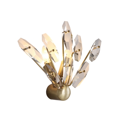 Sputnik Crystal Wall Light Sconce Minimalism 2-Bulb Sconce Light with Metal Backplate in Brass