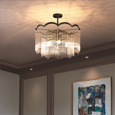 Traditional Scalloped Chandelier Blue/Clear Crystal Modern 3 Lights Hanging Ceiling Light in Black