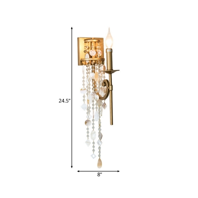 Traditional Torch Sconce Light with Clear Crystal 1 Light Shaded/Shadeless Wall Lighting in Brown/Gold