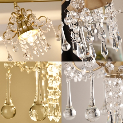 Vintage Flared Pendant Light with Crystal Accents Triple Light Champagne Gold Chandelier Lamp