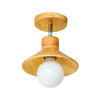 Wooden Square/Trumpet/Pineapple Semi-Flush Ceiling Fixture Contemporary 1 Light Indoor Ceiling Mounted Light