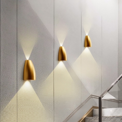 2 Lights Led Mini Wall Mount Lamp Minimalist Metal Stair Wall Lighting in Black/Gold/Grey/White