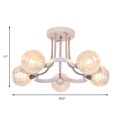3/5 Lights Clear Glass Semi-Flush Mount Contemporary Flush Chandelier Lighting with Crystal in White