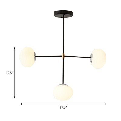 3/5 Lights Oval Chandelier Lamp Modernism Opal Glass Hanging Pendant Light in Chrome