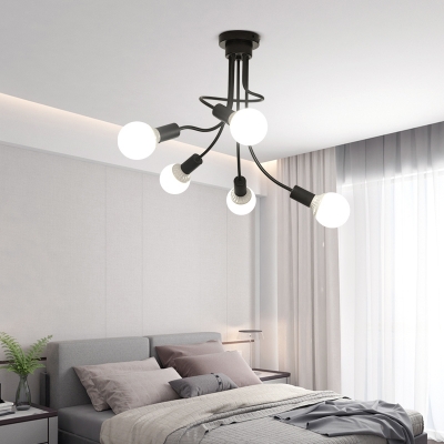 3/5 Lights Twist Semi Flush Lighting Modern Simple Metal Indoor Lighting in Black for Bedroom