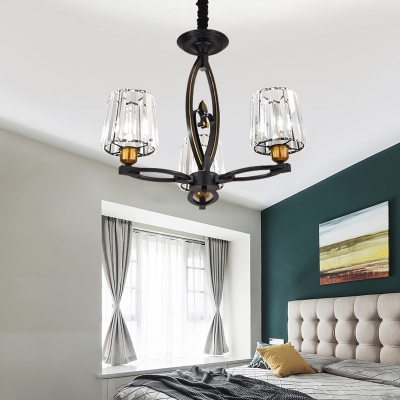 3/6 Lights Cone Chandelier Modern Clear Crystal Pendant Light in Brass Finish for Living Room