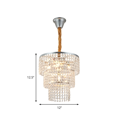 4/5/6 Lights Tiered Chandelier Light Contemporary Clear Crystal Hanging Ceiling Light in Chrome, 12