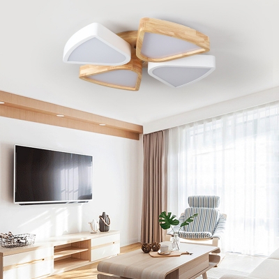 4/6 Lights Living Room Ceiling Lights Flush Mount, Modern Wood and Iron Lighting Fixture in Warm/White